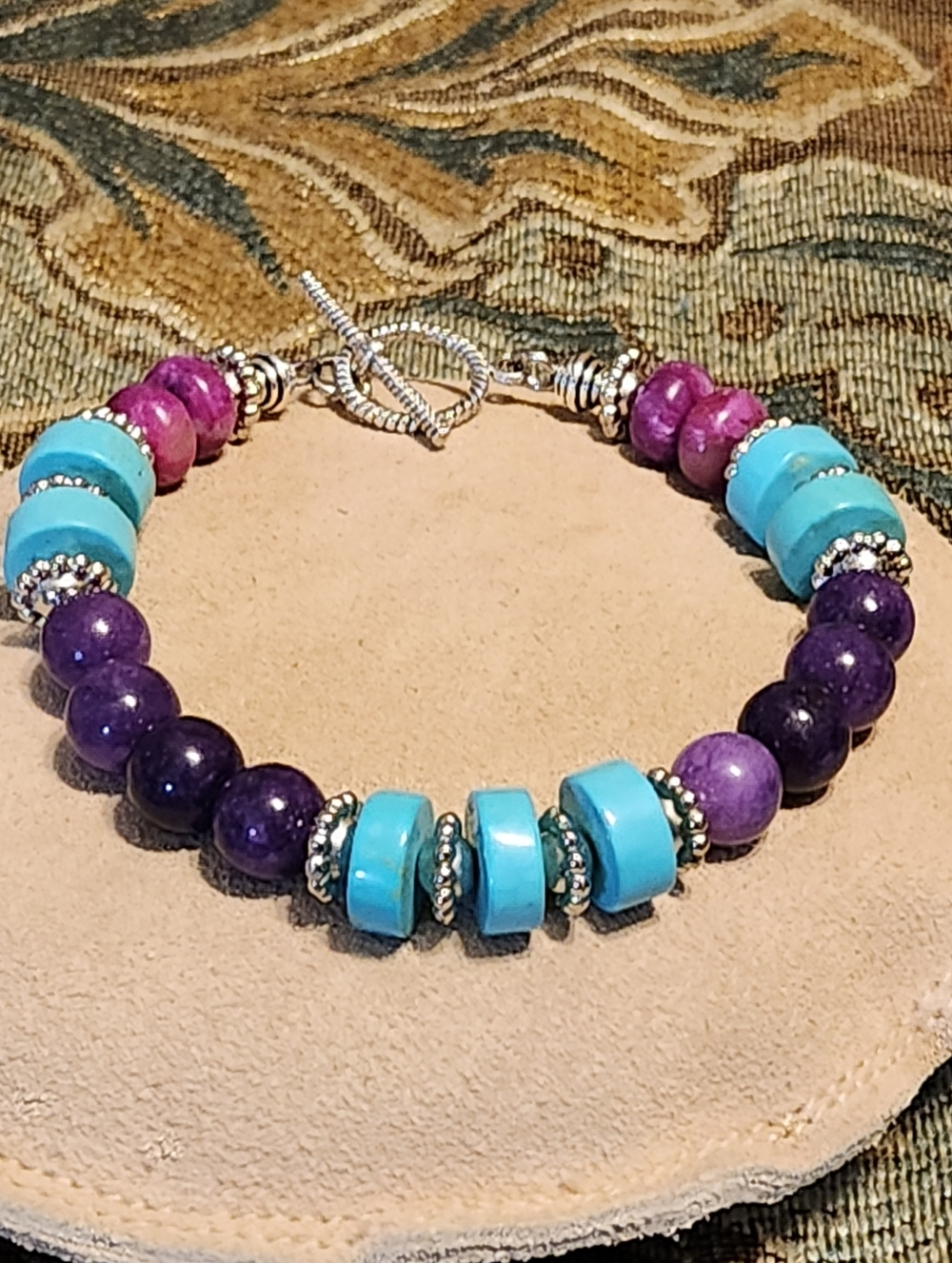 Stunning Artisan Turquoise and Amethyst Beaded Bracelet - Women Jewelry